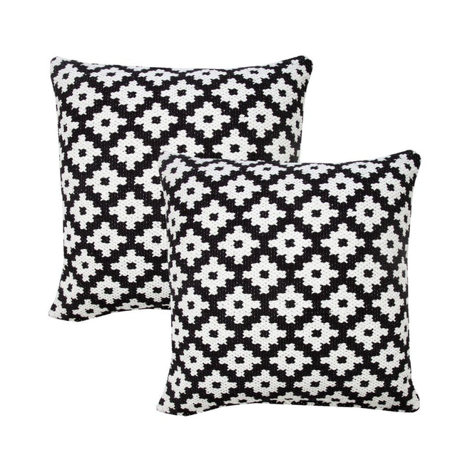 Set of Two 20" Black And White Geometric Cotton Blend Throw Pillows HomeRoots