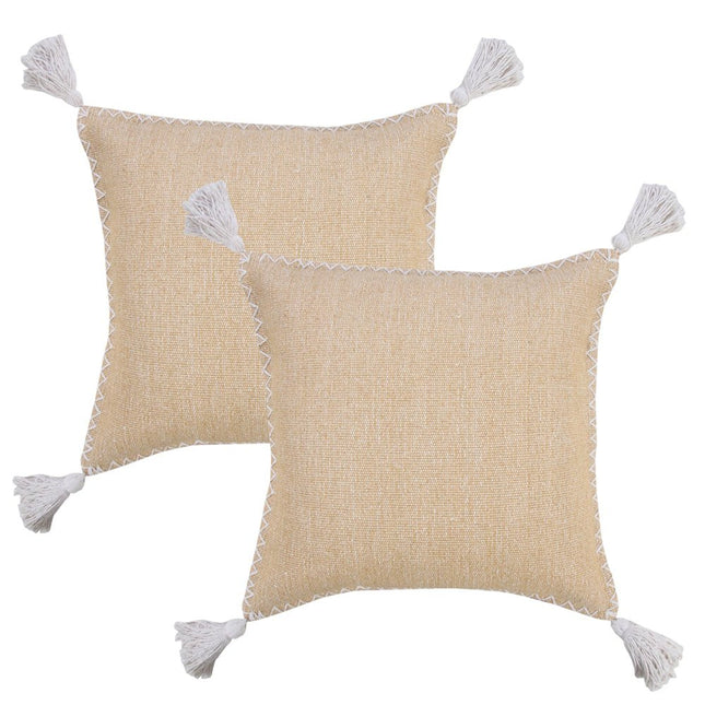 Set of Two 20" Tan And White Cotton Throw Pillows HomeRoots