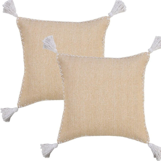 Set of Two 20" Tan And White Cotton Throw Pillows HomeRoots