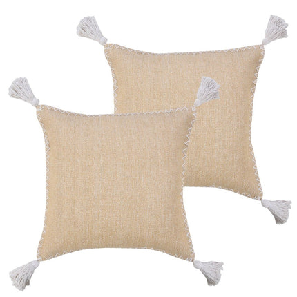 Set of Two 20" Tan And White Cotton Throw Pillows HomeRoots