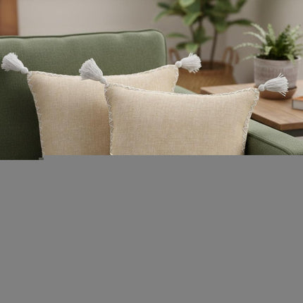 Set of Two 20" Tan And White Cotton Throw Pillows HomeRoots