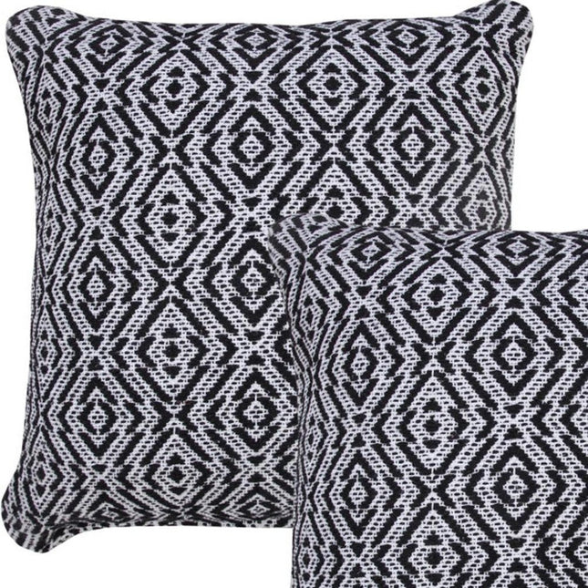 Set of Two 20" Black And White Geometric Cotton Throw Pillows HomeRoots