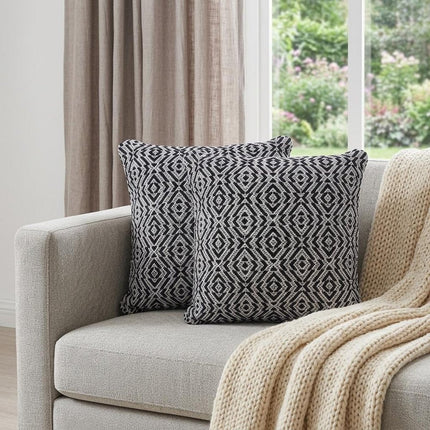 Set of Two 20" Black And White Geometric Cotton Throw Pillows HomeRoots