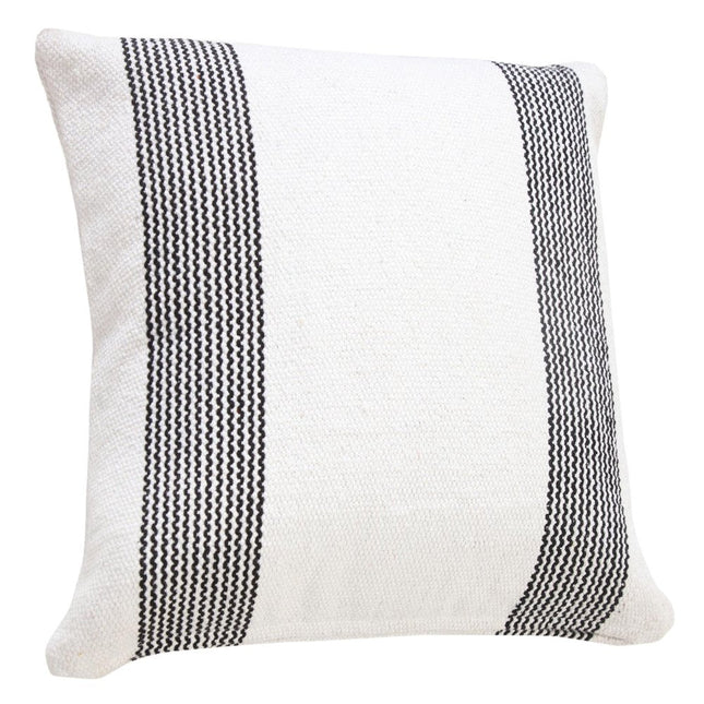 Set of Two 20" White And Black Striped Cotton Throw Pillows HomeRoots