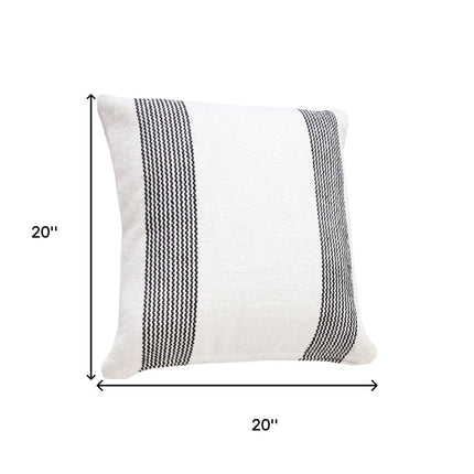 Set of Two 20" White And Black Striped Cotton Throw Pillows HomeRoots
