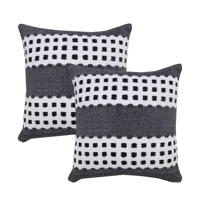 Set of Two 20" Black Gray And White Striped Cotton Throw Pillows