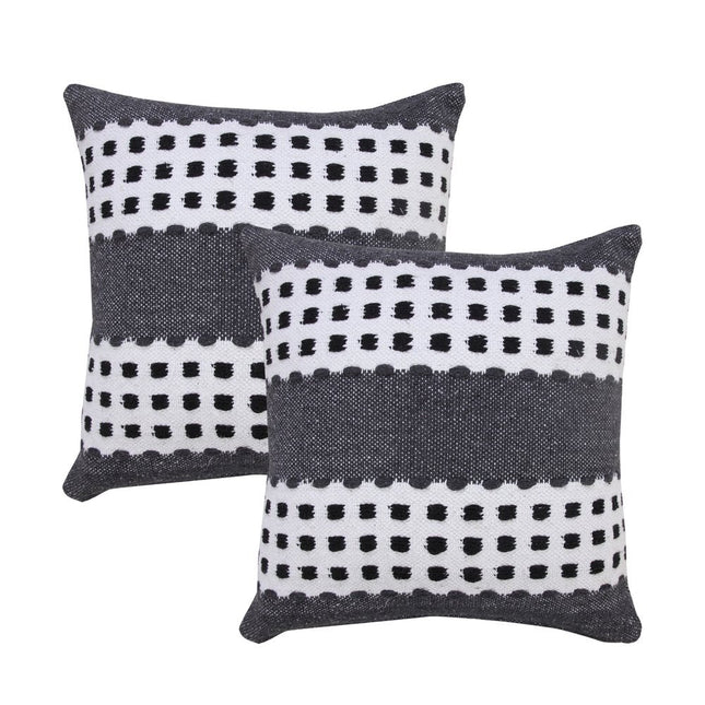 Set of Two 20" Black Gray And White Striped Cotton Throw Pillows HomeRoots