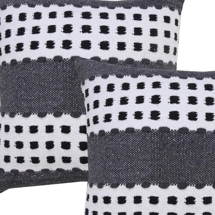 Set of Two 20" Black Gray And White Striped Cotton Throw Pillows HomeRoots