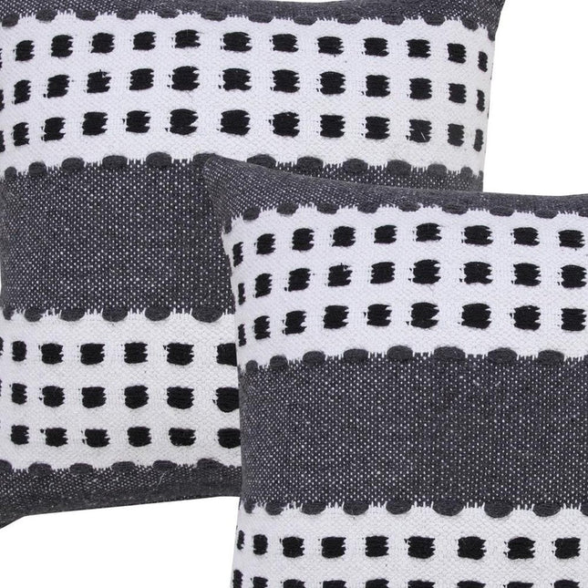 Set of Two 20" Black Gray And White Striped Cotton Throw Pillows HomeRoots