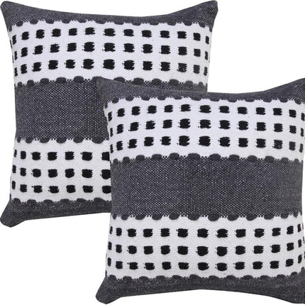 Set of Two 20" Black Gray And White Striped Cotton Throw Pillows HomeRoots