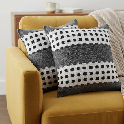 Set of Two 20" Black Gray And White Striped Cotton Throw Pillows HomeRoots