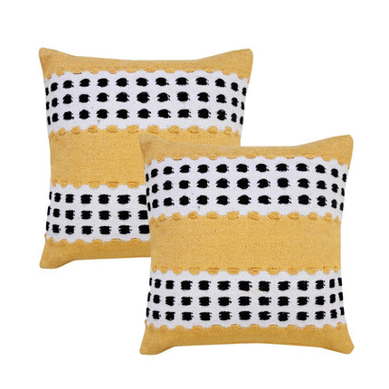 Set of Two 20" Yellow Black And White Striped Cotton Throw Pillows HomeRoots