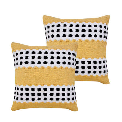 Set of Two 20" Yellow Black And White Striped Cotton Throw Pillows HomeRoots