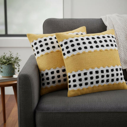 Set of Two 20" Yellow Black And White Striped Cotton Throw Pillows HomeRoots