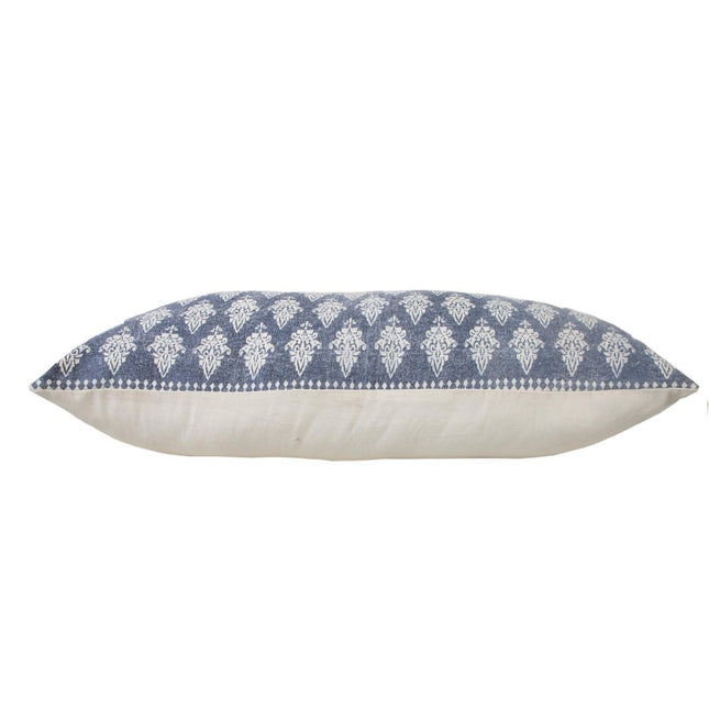 Set of Two 14" X 36" Blue And White Lumbar Damask Cotton Throw Pillows