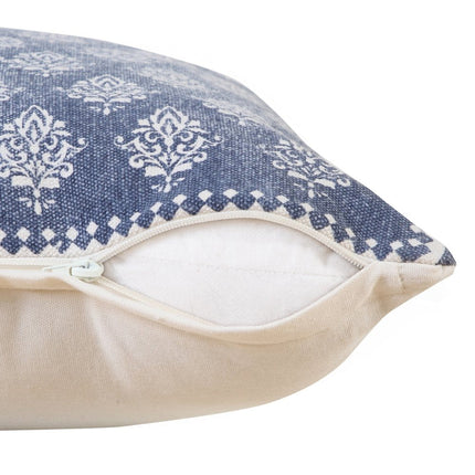 Set of Two 14" X 36" Blue And White Lumbar Damask Cotton Throw Pillows HomeRoots