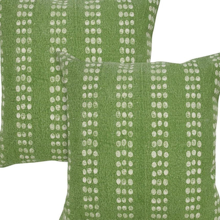 Set of Two 20" Green And White Polka Dot Cotton Throw Pillows HomeRoots