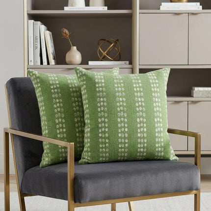 Set of Two 20" Green And White Polka Dot Cotton Throw Pillows HomeRoots