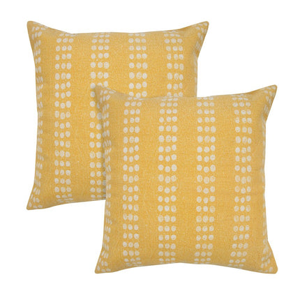Set of Two 20" Yellow And White Polka Dot Cotton Throw Pillows HomeRoots