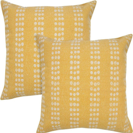 Set of Two 20" Yellow And White Polka Dot Cotton Throw Pillows HomeRoots