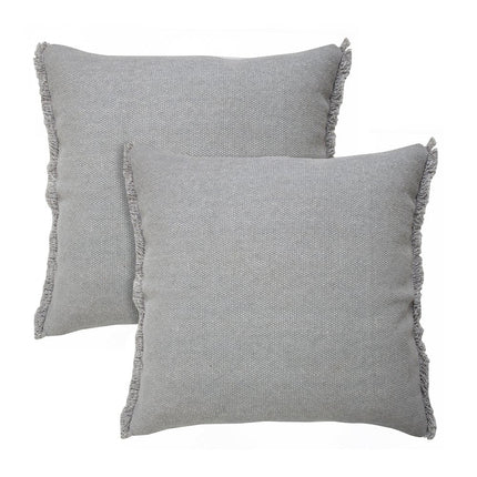 Set of Two 20" Gray Cotton Throw Pillows with Fringe HomeRoots