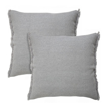 Set of Two 20" Gray Cotton Throw Pillows with Fringe HomeRoots