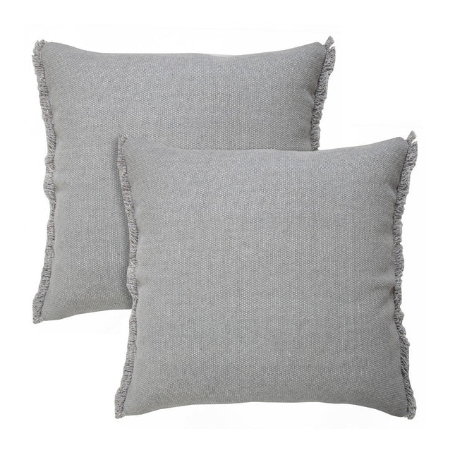 Set of Two 20" Gray Cotton Throw Pillows with Fringe HomeRoots