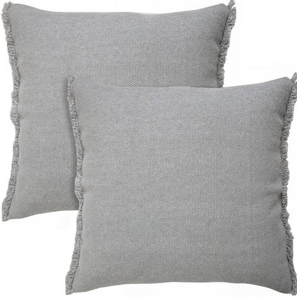 Set of Two 20" Gray Cotton Throw Pillows with Fringe HomeRoots