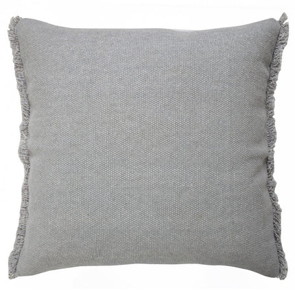 Set of Two 20" Gray Cotton Throw Pillows with Fringe HomeRoots