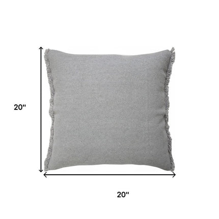 Set of Two 20" Gray Cotton Throw Pillows with Fringe HomeRoots