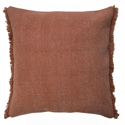 Set of Two 20" Brown Cotton Throw Pillows with Fringe HomeRoots