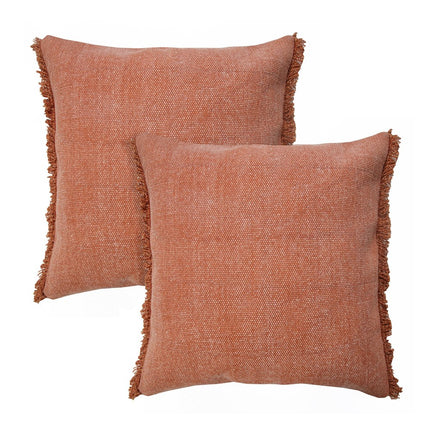 Set of Two 20" Brown Cotton Throw Pillows with Fringe HomeRoots