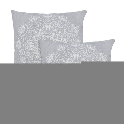 Set of Two 20" Gray And Off White Medallion Cotton Throw Pillows HomeRoots