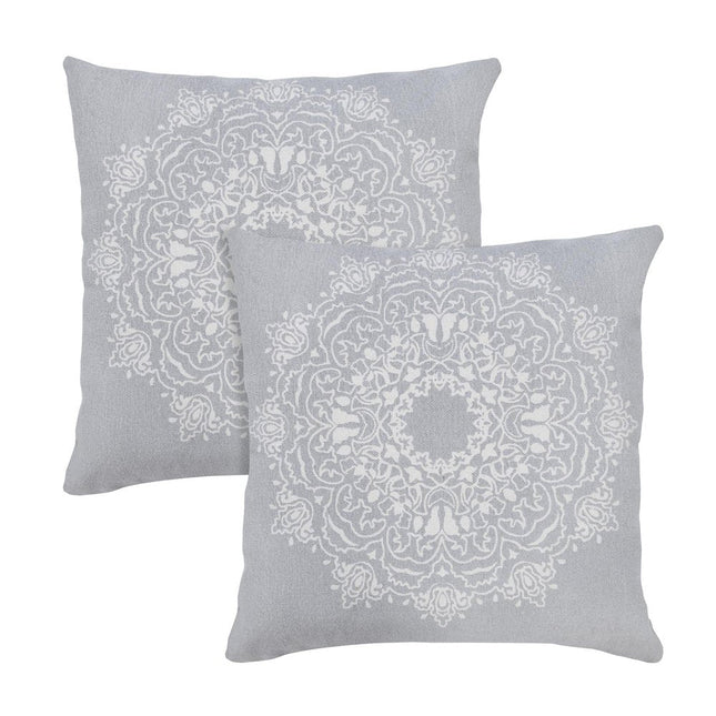 Set of Two 20" Gray And Off White Medallion Cotton Throw Pillows HomeRoots