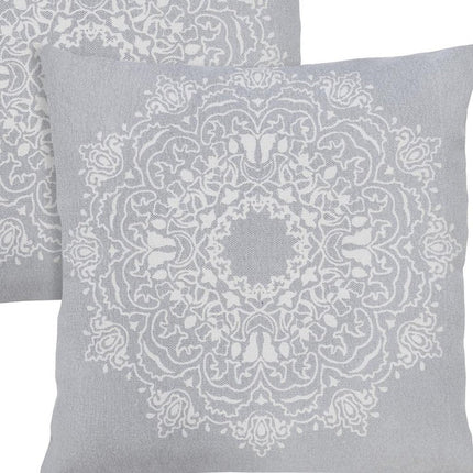 Set of Two 20" Gray And Off White Medallion Cotton Throw Pillows HomeRoots