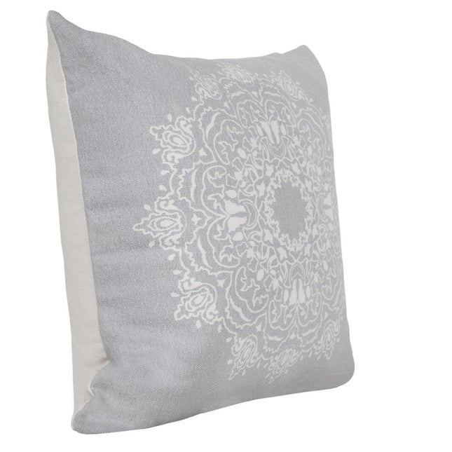 Set of Two 20" Gray And Off White Medallion Cotton Throw Pillows