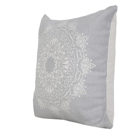Set of Two 20" Gray And Off White Medallion Cotton Throw Pillows HomeRoots