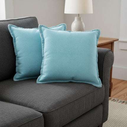 Set of Two 20" Blue Cotton Throw Pillows HomeRoots