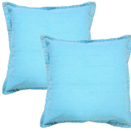 Set of Two 20" Blue Cotton Throw Pillows HomeRoots