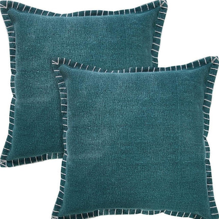 Set of Two 20" Green Cotton Throw Pillows HomeRoots