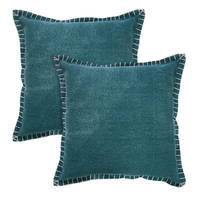 Set of Two 20" Green Cotton Throw Pillows HomeRoots