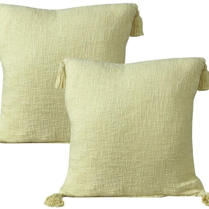 Set of Two 20" Yellow Cotton Throw Pillows with Tassels HomeRoots