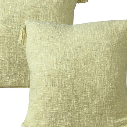 Set of Two 20" Yellow Cotton Throw Pillows with Tassels HomeRoots