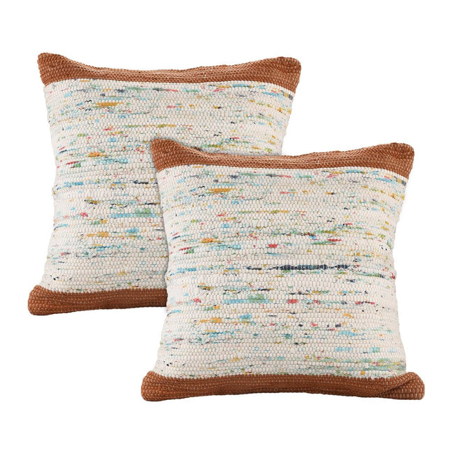 Set of Two 20" Brown And Ivory Color Block Cotton Throw Pillows