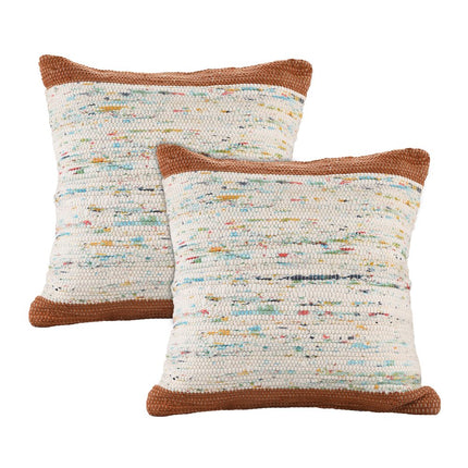 Set of Two 20" Brown And Ivory Color Block Cotton Throw Pillows HomeRoots