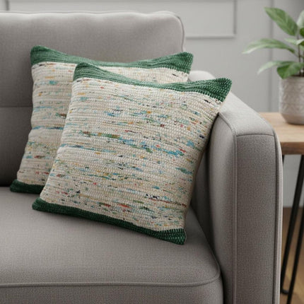 Set of Two 20" Forest Green And Ivory Color Block Cotton Throw Pillows HomeRoots