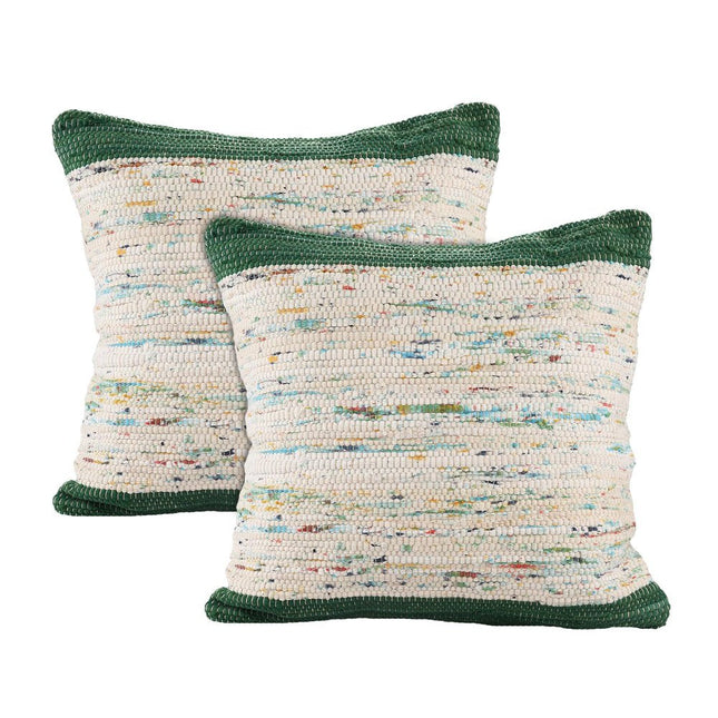 Set of Two 20" Forest Green And Ivory Color Block Cotton Throw Pillows HomeRoots