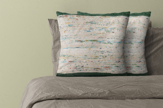 Set of Two 20" Forest Green And Ivory Color Block Cotton Throw Pillows HomeRoots