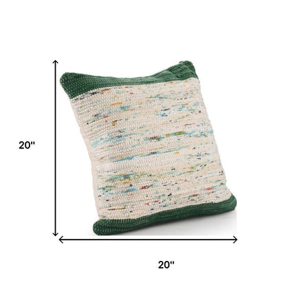 Set of Two 20" Forest Green And Ivory Color Block Cotton Throw Pillows HomeRoots