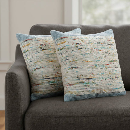 Set of Two 20" Blue And Ivory Color Block Cotton Throw Pillows HomeRoots